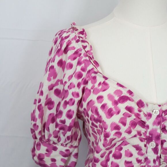 Who What Wear Button Front Linen Blend Puff Sleeve Midi Dress - Small - Picture 3 of 8